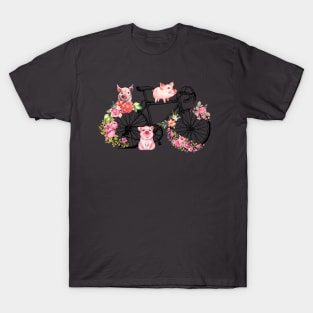 Pig With Flower Bike Cycle. T-Shirt